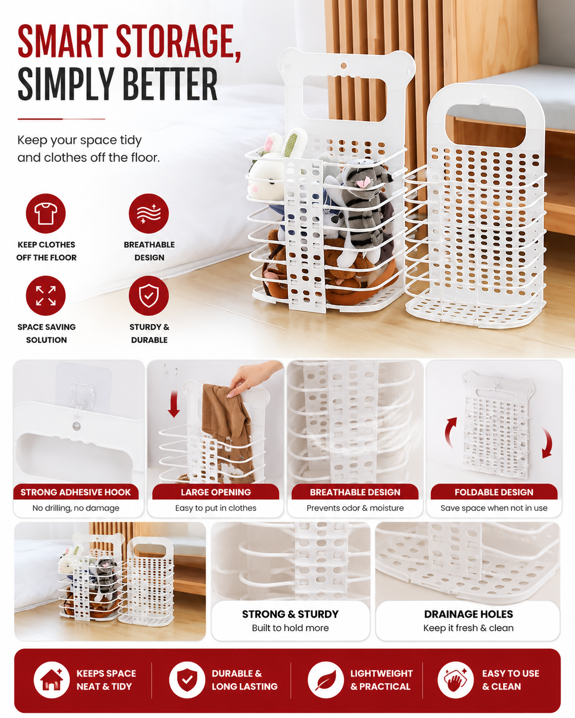 Wall Mounted Bathroom Hanging Laundry Basket