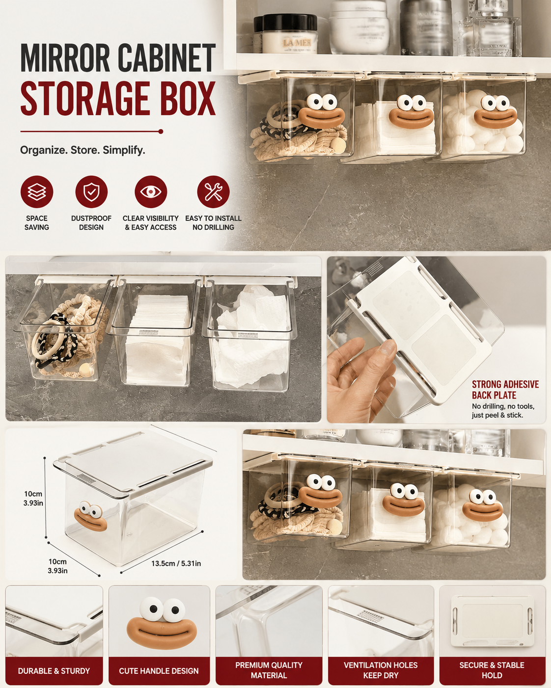 Mirror Cabinet Drawer Storage Box (Pack of 3)