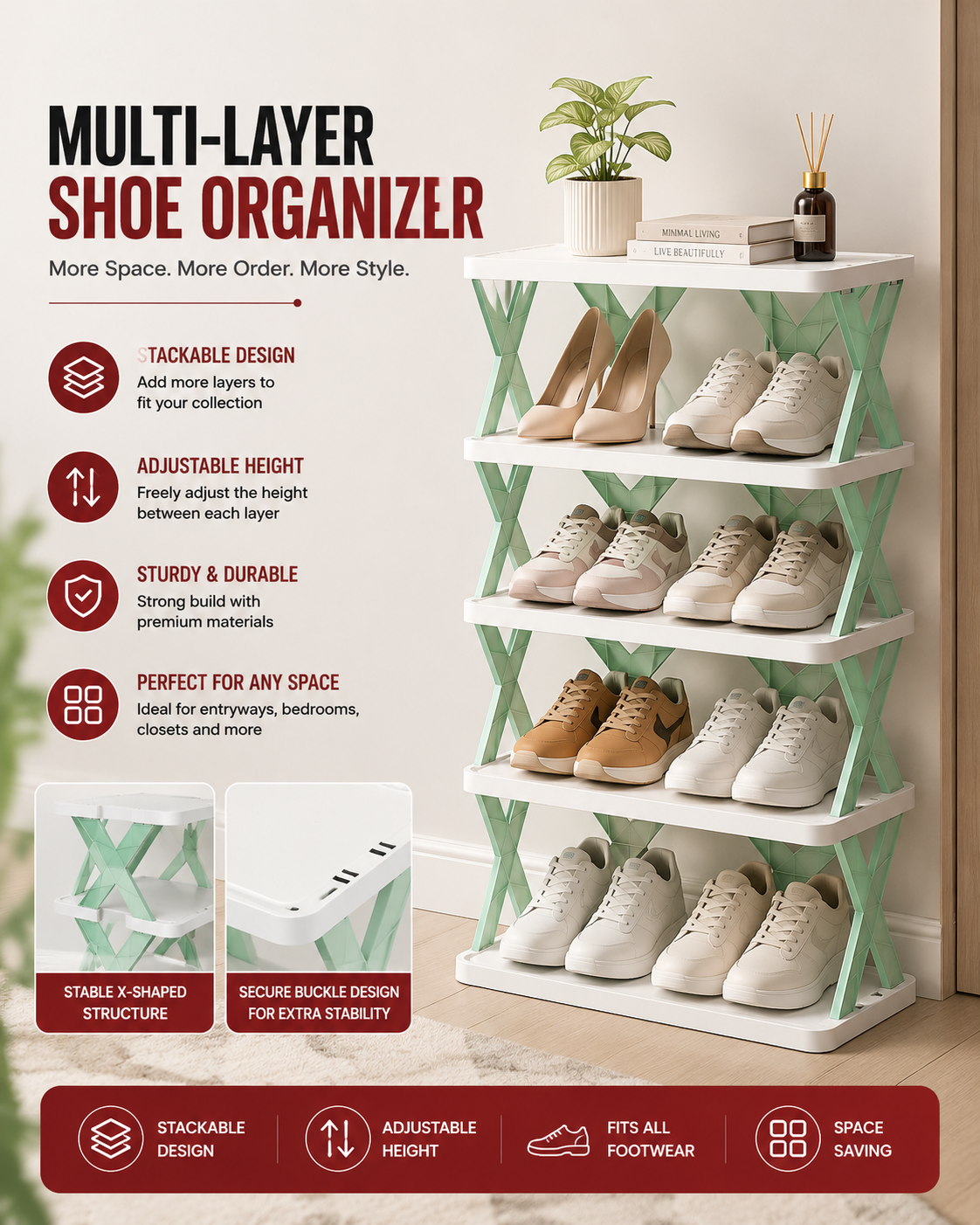 Adjustable Multi-Layer Shoe Organizer Rack